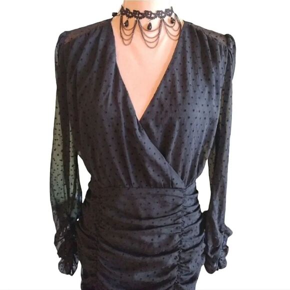 Nasty Gal Black Mesh Quit Ruchin' Spotty Mini Dress Large NWOT - Picture 2 of 16